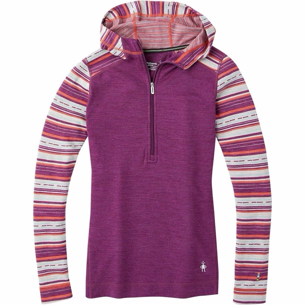 NWT Smartwool Women's Merino 250 Base Layer 1/2 Zip Hoodie Striped Burgundy XL